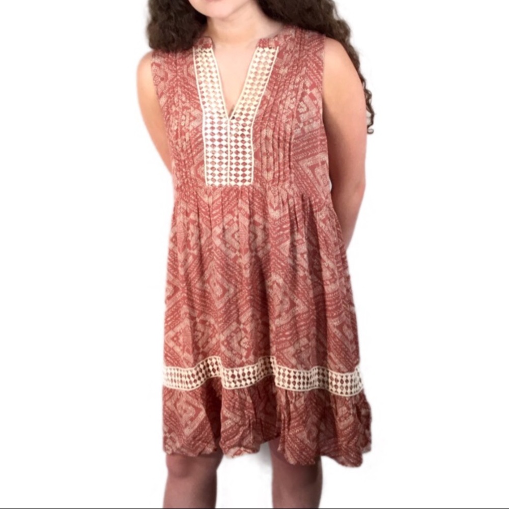 LOVESTITCH | Boho Mini Dress w/ crochet lace accents front, back & above hem.